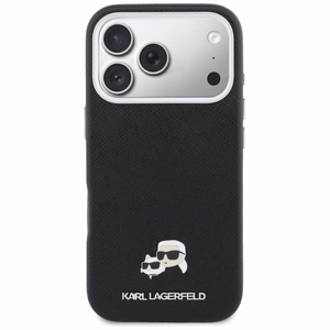 Dėklas Karl Lagerfeld PU Karl and Choupette Heads Pins MagSafe Apple iPhone 17 Pro juodas