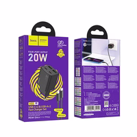 Įkroviklis telefonui Hoco 2 x USB C + 2 x USB A QC3.0 PD 3A 20W + kabelis USB C į Lightning N55 juodas