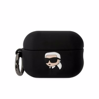Karl Lagerfeld KLAP2RUNIKK AirPods Pro 2 dėklas juodas/juodas Silikoninis Karl Head 3D