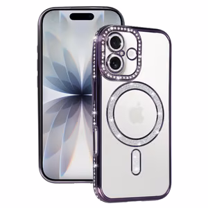 Bling Magsafe violetinis dėklas telefonui iPhone 17