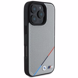 BMW M perforuota trispalvė linija Magnetinis dėklas iPhone 16 Pro - pilkas