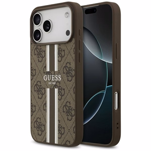 GUESS dėklas telefonui IPHONE 17 Pro Max, suderinamas su MagSafe GUHMP17XP4RPSW (4G Printed Stripes), rudas