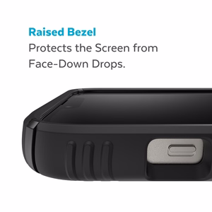 Speck Presidio2 Grip case for iPhone 15 Plus / 14 Plus, with non-slip grip, Black / Black / White