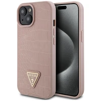 Guess GUHCP15SPCRTHCP iPhone 15 6.1" rožinis/rožinis kietas dėklas Croco Triangle Metal Logo