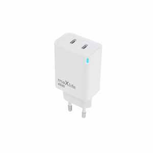 Maxlife MXTC-09-45CC GaN PD QC įkroviklis 2x USB-C 45W baltas