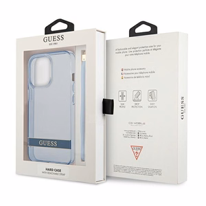 Guess GUHCP13LHTSGSB iPhone 13 Pro / 13 6.1 dėklas telefonui, mėlynas, kietas, pusiau permatomas su dirželiu