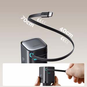 Joyroom JR-TCL02 65W USB-A USB-C GaN įkroviklis su įmontuotu USB-C kabeliu - juodas