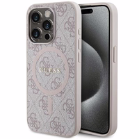 Guess dėklas telefonui iPhone 15 Pro Max 6,7" GUHMP15XG4GFRP rožinis HC MAGSAFE PU 4G RING CLASSIC LOGO