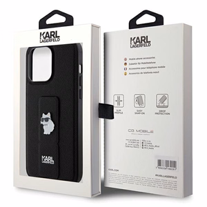 Karl Lagerfeld Gripstand Saffiano Choupette Pins dėklas telefonui iPhone 13 Pro / 13 - juodas