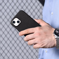 iCarer Litchi Premium odinis dėklas iPhone 14 Magnetinis odinis dėklas su MagSafe Juodas (WMI14220709-BK)