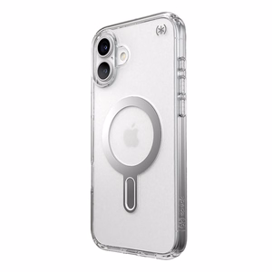 Speck Presidio Perfect-Clear dėklas su MagSafe ir ClickLock, skirtas iPhone 16 Plus, „Clear/Chrome“