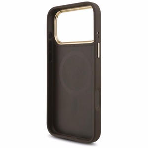 Guess чехол для iPhone 17 Pro Max совместимый с MagSafe GUHMP17XP4GTDGMW (4G PU W/ Triangle Logo) золотой коричневый