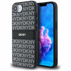 DKNY Repeat Texture Pattern with Tonal Stripe чехол для iPhone 16e - чёрный