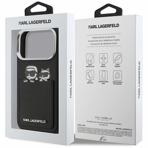 "Karl Lagerfeld Karl & Choupette Print & Pocket Case" dėklas "iPhone 17 Pro" - juodas