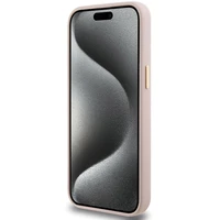 Guess Silicone Script Metal Logo & Frame dėklas telefonui iPhone 15 Pro - rožinis