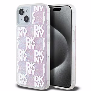 DKNY skystojo blizgučio daugiologo dėklas telefonui iPhone 15 / 14 / 13 - rožinis