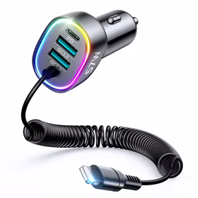 Įkroviklis automobilinis Joyroom (JR-CL20) 4IN1 (2xUSB, 1xUSB-C 1.6M 57W) su lightning laidu juodas