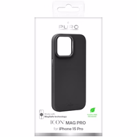 Puro Icon Mag Pro magnetinis silikoninis dėklas telefonui iPhone 15 Pro - juodas