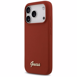 Guess Silikoninis Raštas Metalinis Logo Magnetinė dėklas telefonui iPhone 17 Pro - Raudona