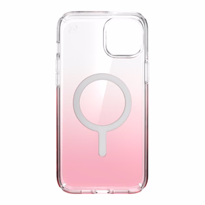 Speck Presidio Perfect-Clear + Ombre + MagSafe case for iPhone 15 Plus / 14 Plus, with Microban antimicrobial protection, Clear / Vintage Rose Fade