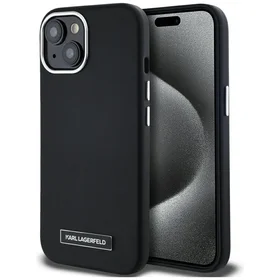 Karl Lagerfeld FW Metal Plate Magnetinis iPhone 15 dėklas - juodas