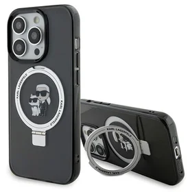 Karl Lagerfeld KLHMP15LHMRSKCK iPhone 15 Pro 6.1" juodas/juodas kietas dėklas su žiediniu stovu Karl&Choupette Magnetinis