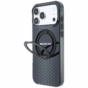 Mercedes AMG IML Double Layer Urban Line dėklas, skirtas iPhone 18 Pro Max / 17 Pro Max, su žiedu-stovu, suderinamas su MagSafe – juodas