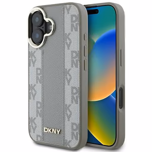 DKNY Languotas raštas magnetinis iPhone 16 dėklas - smėlinis