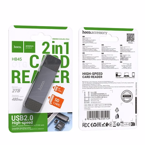 Atminties kortelių skaitytuvas Hoco HB45 USB-C/USB-A 2-in-1 USB2.0 pilkas