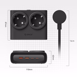 Orico PDC25 25W 6in1 maitinimo blokas 2x AC + 2x USB-A + 2x USB-C - juodas