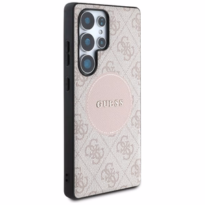 Guess apvalus lipdukas su 4G logotipu klasikinio logotipo Magnētinis dėklas Samsung Galaxy S25 Ultra rožinis