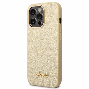 Guess Glitter Script dėklas telefonui iPhone 14 Pro - auksinis