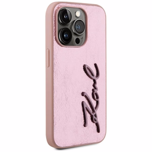 Karl Lagerfeld Wrinkled Metal Signature dėklas telefonui iPhone 15 Pro - rožinė