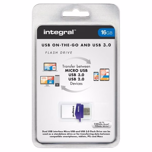 USB-накопитель Integral Micro Fusion USB 3.0 OTG с разъёмами USB-A и Micro-USB, 16 GB, белый