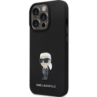 Karl Lagerfeld KLHCP14LSMHKNPK dėklas telefonui iPhone 14 Pro - juodas silikoninis Ikonik metalinis kaištis