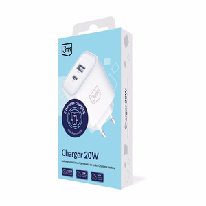 Priedai – 3mk DualCharge 20W PD3.0 QC 3.0 PPS USB 1A1C, baltos spalvos
