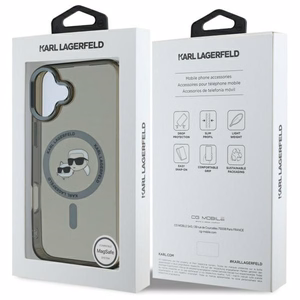 Karl Lagerfeld IML Metal Karl&Choupette Head magnetinis dėklas telefonui iPhone 16 Plus - juodas