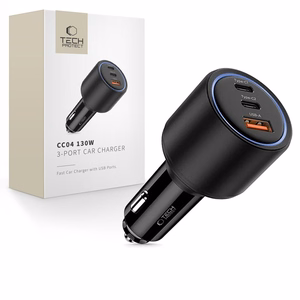 CC04 3 prievadų PD130W automobilinis įkroviklis - juodas