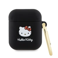 Hello Kitty silikoninis 3D Kitty galvos dėklas AirPods 1/2 - juodas