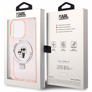 Karl Lagerfeld KLHMP15LHMRSKCP iPhone 15 Pro 6.1" rožinis/rožinis kietas dėklas su žiediniu stovu Karl&Choupette Magnetinis