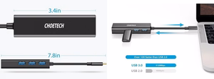 Adapteris CHOETECH USB Type-C - 1x RJ-45, 3x USB Type-A