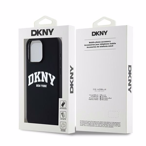 DKNY Skystas silikoninis dėklas MagSafe iPhone 15 Pro Max su balto logotipo spauda - juodas (m)