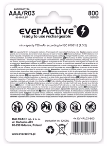 Įkraunamos baterijos everActive Ni-MH R03 AAA 800 mAh Silver Line - 2 vnt.