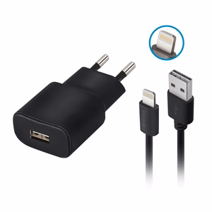 "Forever TC-01" įkroviklis 1x USB 2A juodas + "Lightning" laidas