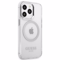 Guess Metal Outline Magnetinis MagSafe dėklas telefonui iPhone 13 Pro / iPhone 13 - sidabrinis