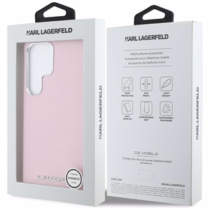 Karl Lagerfeld Saffiano Pilnai apgaubtas Pailgintas metalinis logotipas Magnetinis dėklas Samsung Galaxy S25 Ultra - rožinė