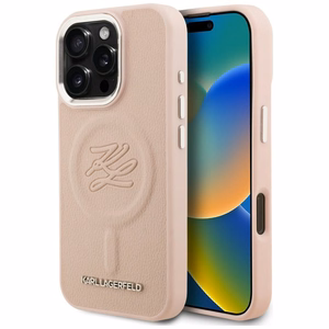 Karl Lagerfeld inicialų ir metalinis logotipas MagSafe dėklas iPhone 16 Pro Max - rožinis