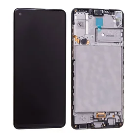 Ekranas Samsung A217 A21s su lietimui jautriu stikliuku ir rėmeliu originalus Black (service pack)