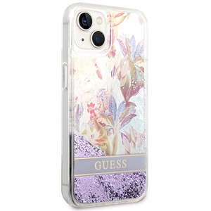 Guess GUHCP14MLFLSU iPhone 14 Plus 6.7" фиолетовый/фиолетовый жёсткий чехол Flower Liquid Glitter