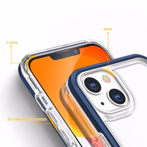 Skaidrus 3in1 dėklas iPhone 13 mini gelio dangteliu su rėmu mėlynos spalvos